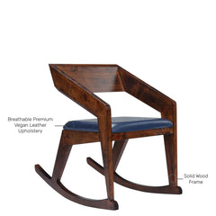 Modern Solid Wood Rocking Chair in Brown & Dark Blue Colour