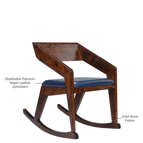 Modern Solid Wood Rocking Chair in Brown & Dark Blue Colour
