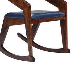 Modern Solid Wood Rocking Chair in Brown & Dark Blue Colour