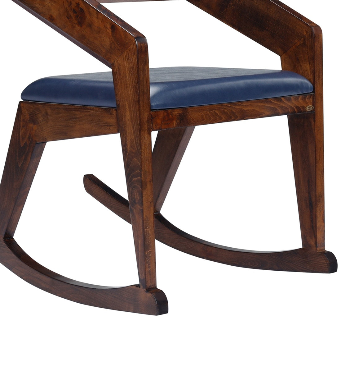 Modern Solid Wood Rocking Chair in Brown & Dark Blue Colour