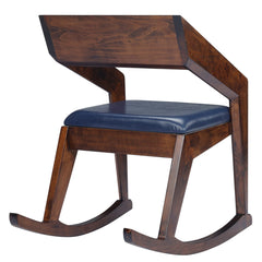 Modern Solid Wood Rocking Chair in Brown & Dark Blue Colour