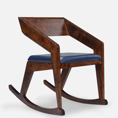 Modern Solid Wood Rocking Chair in Brown & Dark Blue Colour