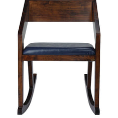 Modern Solid Wood Rocking Chair in Brown & Dark Blue Colour