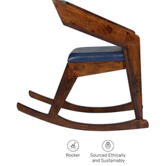 Modern Solid Wood Rocking Chair in Brown & Dark Blue Colour