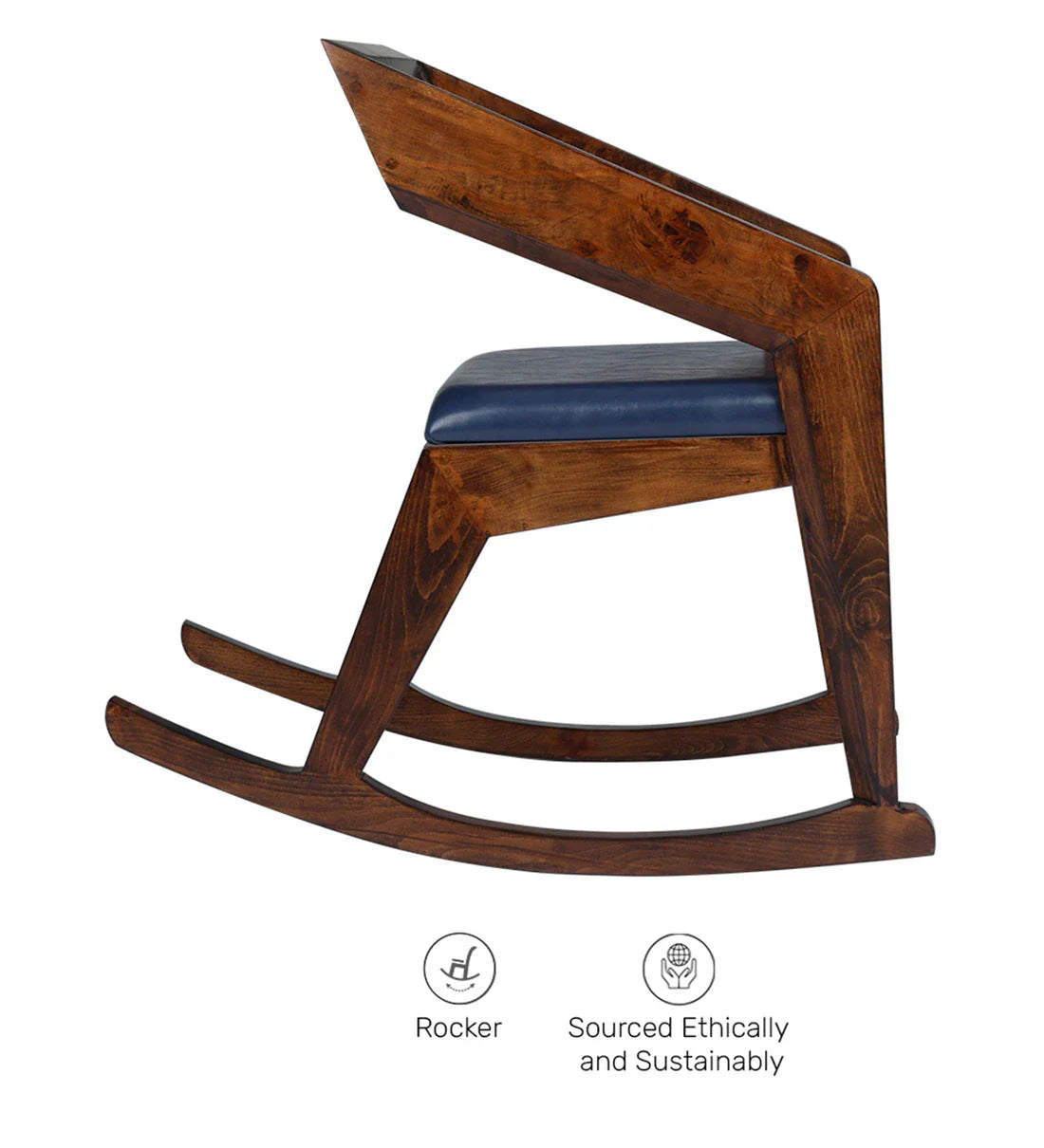 Modern Solid Wood Rocking Chair in Brown & Dark Blue Colour