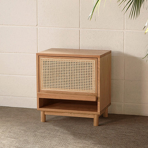 Berlin Solid Wood 1- Door Rattan Cabinet
