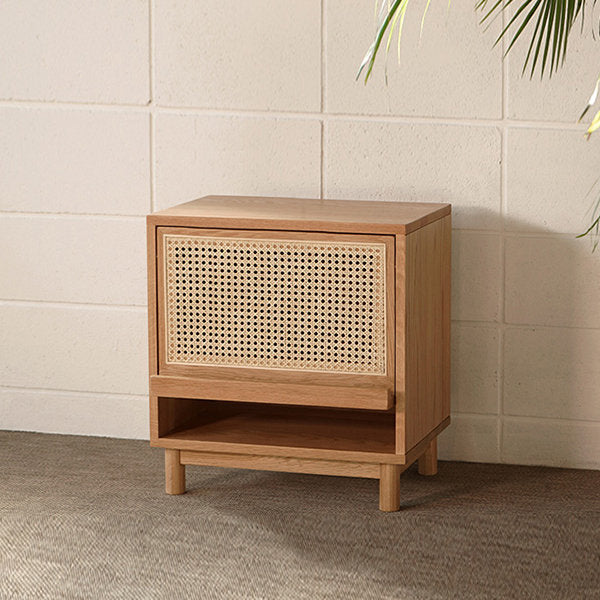 Berlin Solid Wood 1- Door Rattan Cabinet