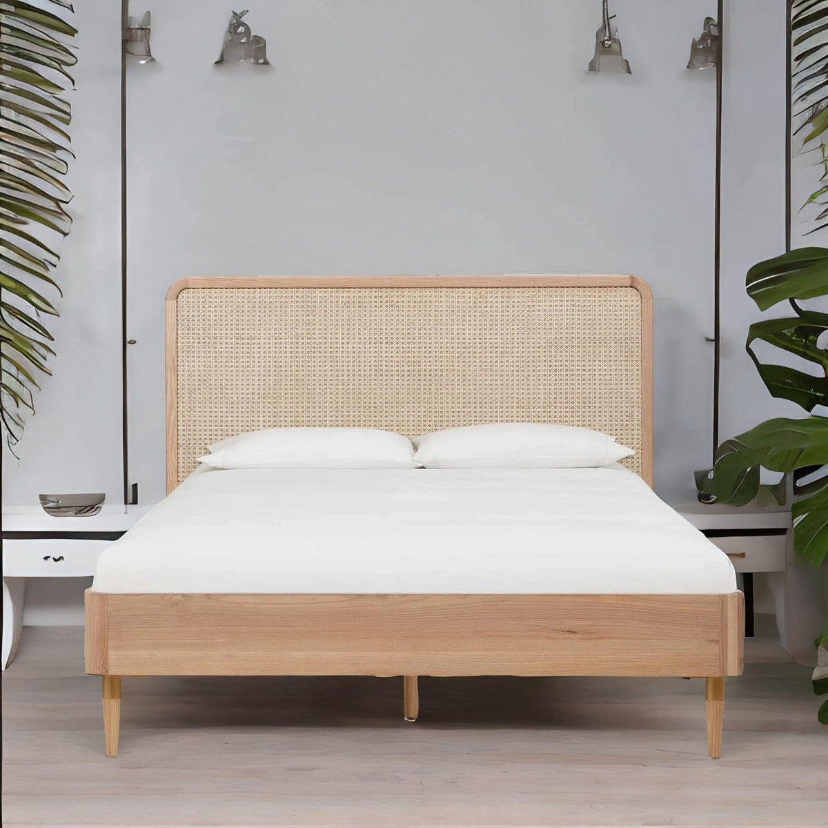 Vintage Solid Wood Rattan Bed - All Sizes