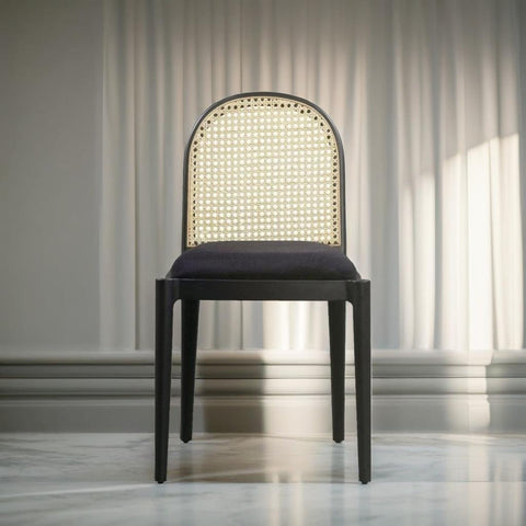 Rattan Cane Solid Wood Black Chair