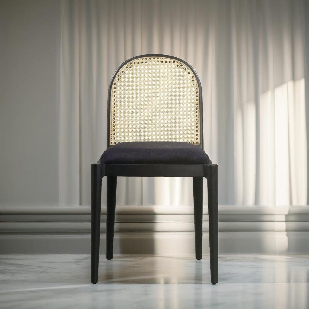 Rattan Cane Solid Wood Black Chair