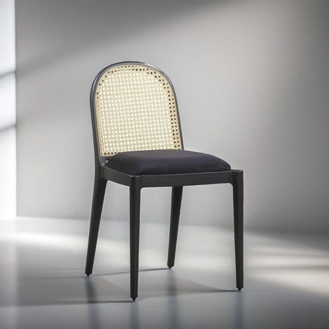 Rattan Cane Solid Wood Black Chair