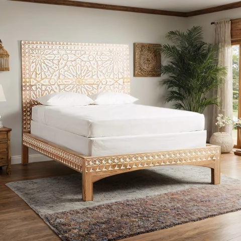 Alessia Carved Solid Wood Moroccan Inspired Bed- All Sizes