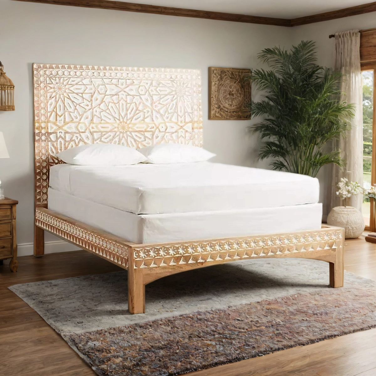Alessia Carved Solid Wood Moroccan Inspired Bed- All Sizes