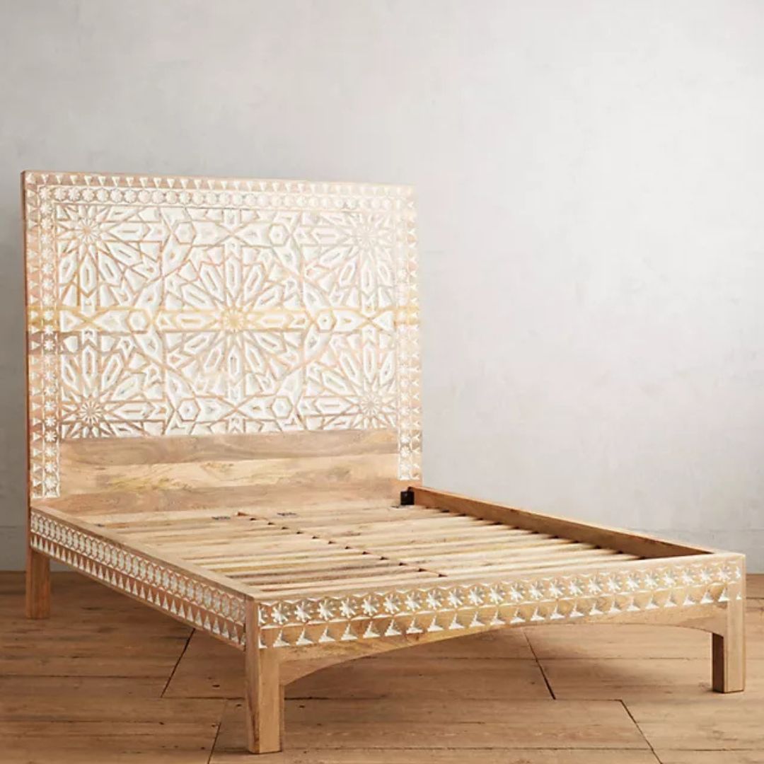 Alessia Carved Solid Wood Moroccan Inspired Bed- All Sizes