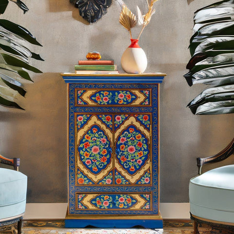 Hand Painted Mango Wood Cabinet for Storage