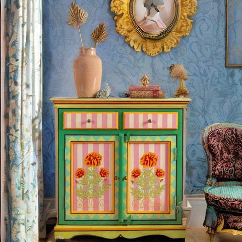 Marigold Hand Painted Mango Wood Cabinet