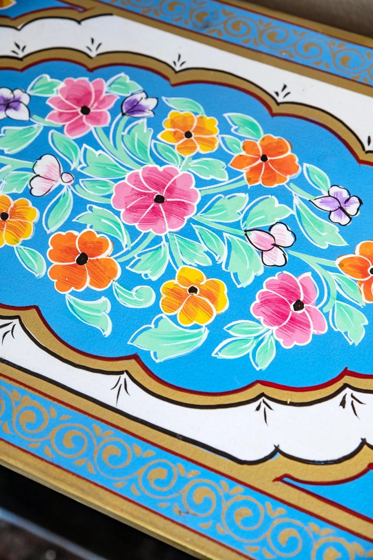 Floral Mango Wood Hand Painted Cabinet