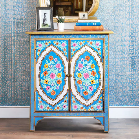 Floral Mango Wood Hand Painted Cabinet