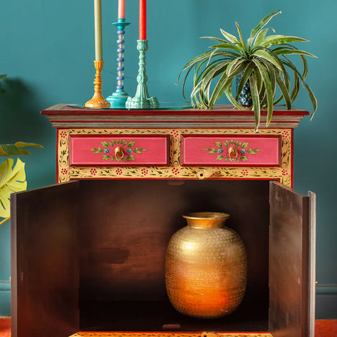 Jaipur Style Hand Painted Mango Wood Cabinet