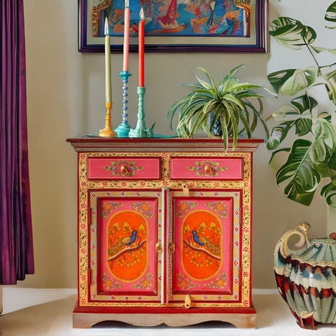 Jaipur Style Hand Painted Mango Wood Cabinet