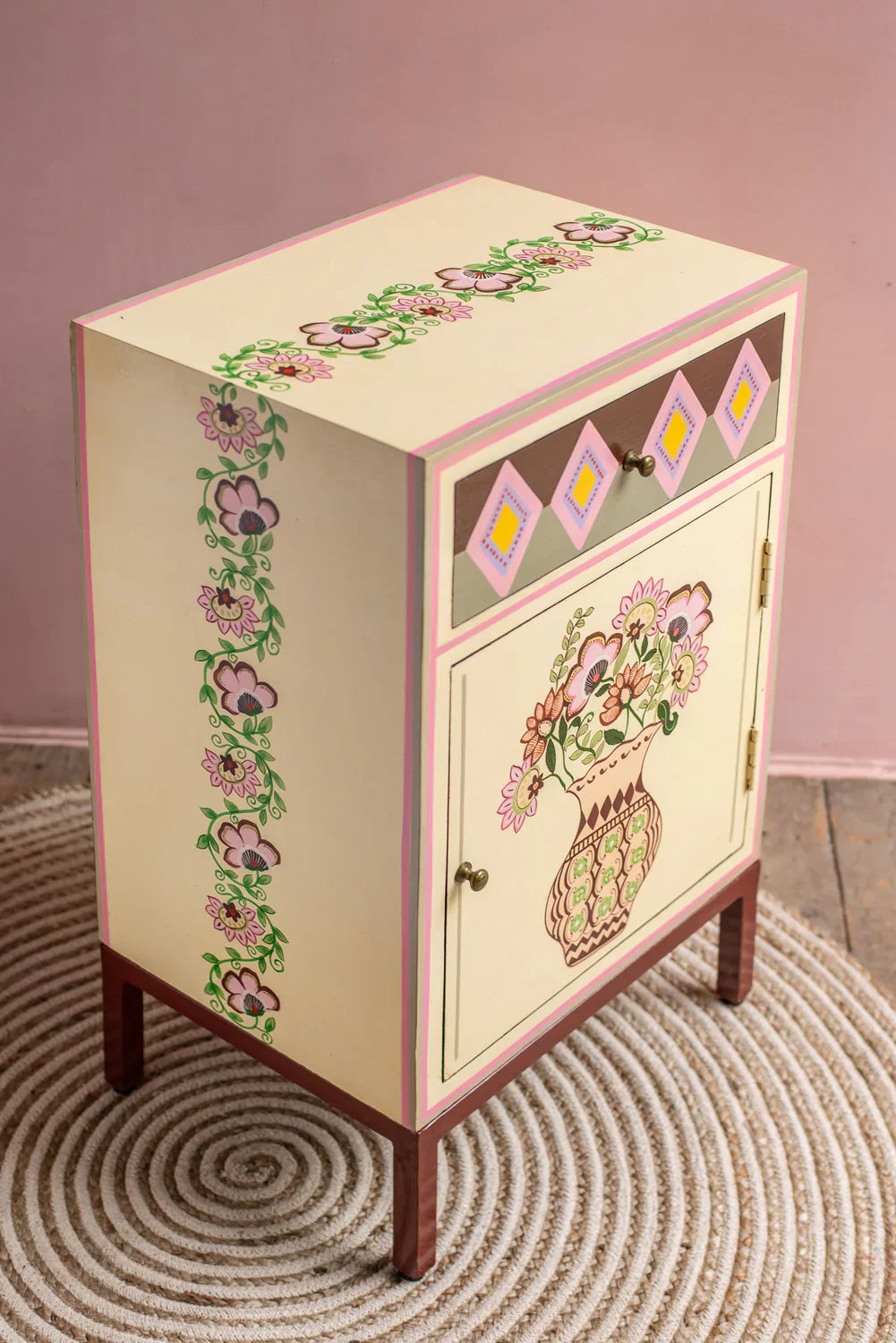 Living Room Wooden Cabinet - floral design