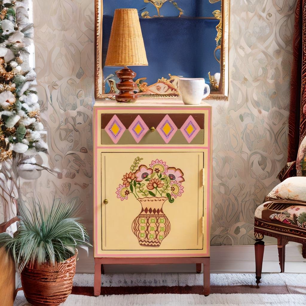 Living Room Wooden Cabinet - floral design