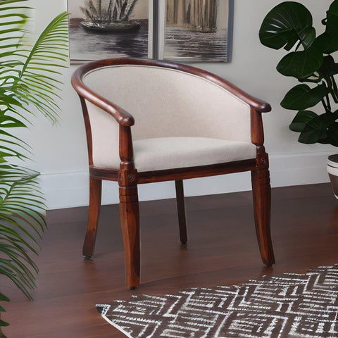 Classic Sheesham Wood Arm Chair In Beige & Honey Oak Finish