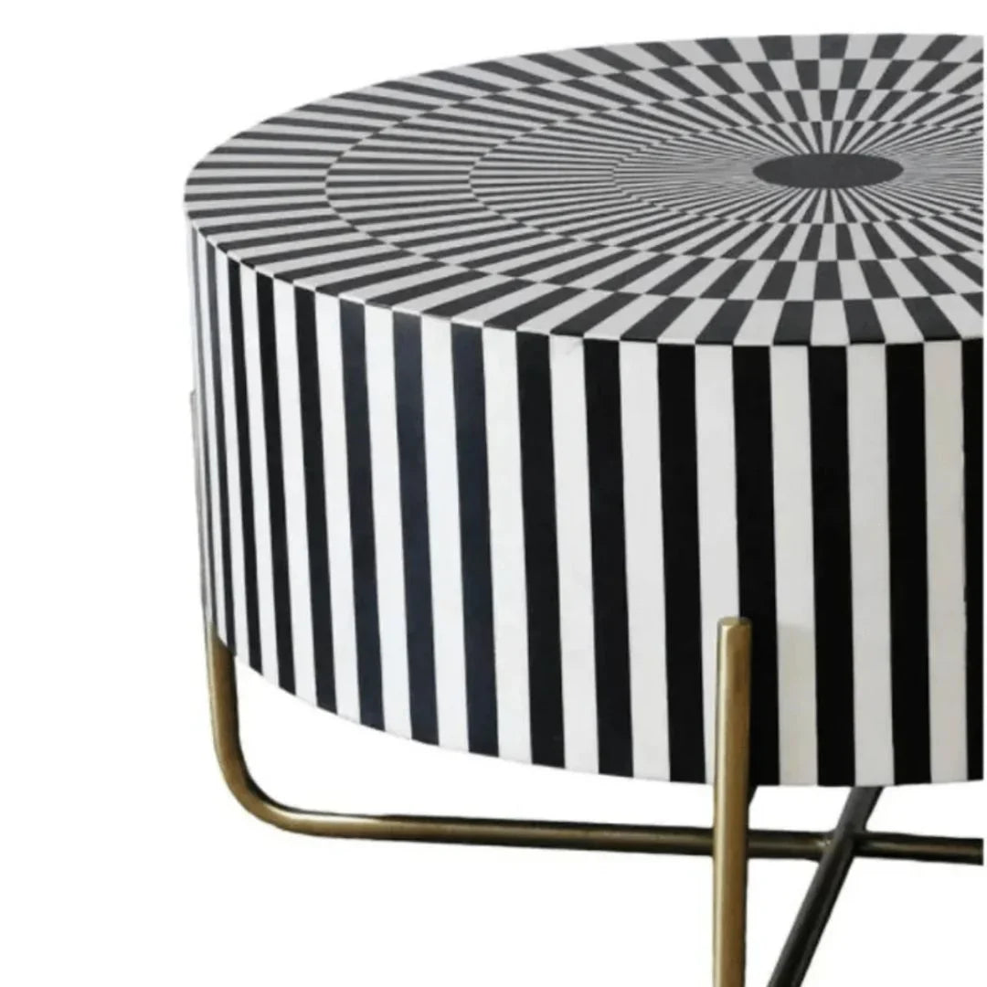 Bone Inlay Round Black And White Coffee Table