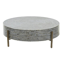 Athena Mother Of Pearl Inlay Round Coffee Table In Silver