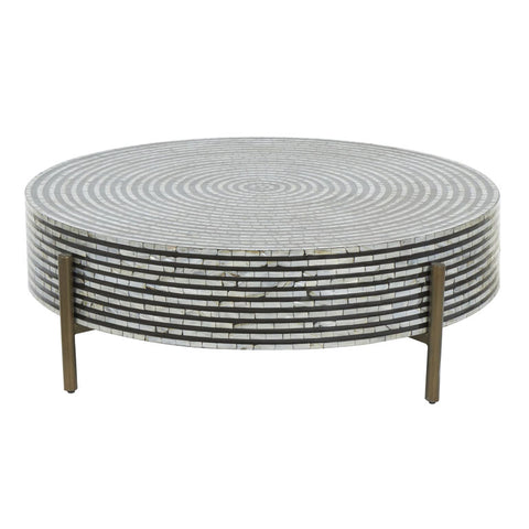 Athena Mother Of Pearl Inlay Round Coffee Table In Silver