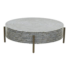 Athena Mother Of Pearl Inlay Round Coffee Table In Silver