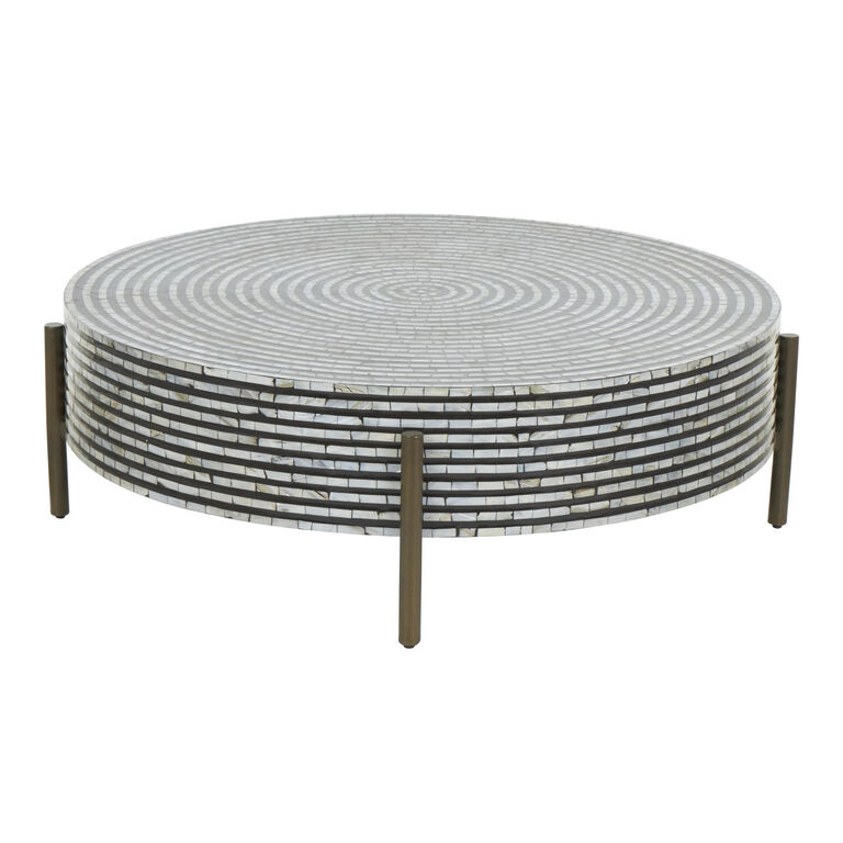 Athena Mother Of Pearl Inlay Round Coffee Table In Silver