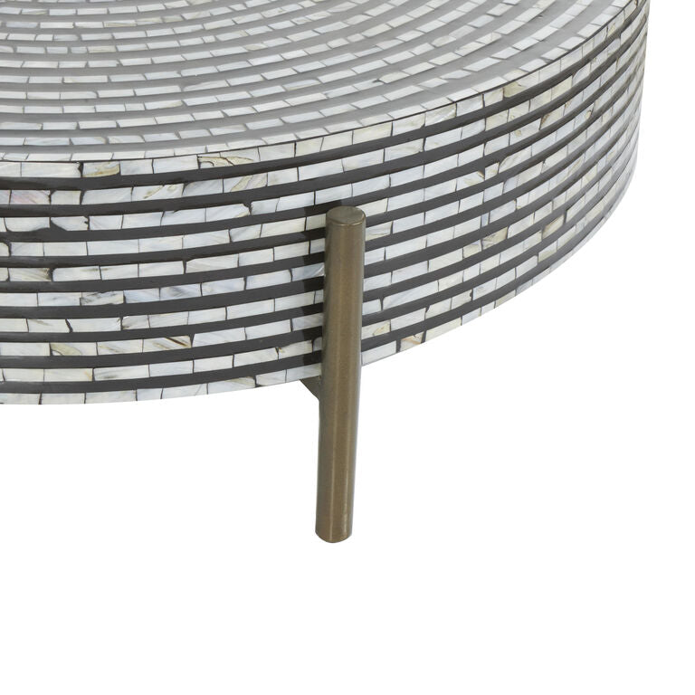Athena Mother Of Pearl Inlay Round Coffee Table In Silver
