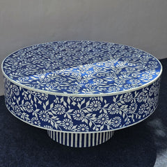 Indigo Floral Bone Inlay Round Coffee Table