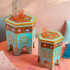 Wooden Nested Table - Jaipur Style Hand Painted