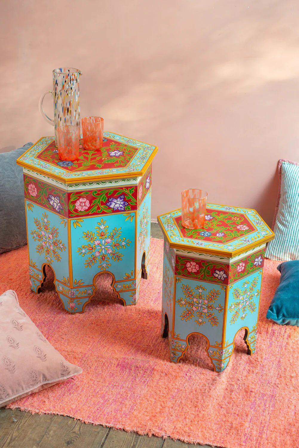 Wooden Nested Table - Jaipur Style Hand Painted