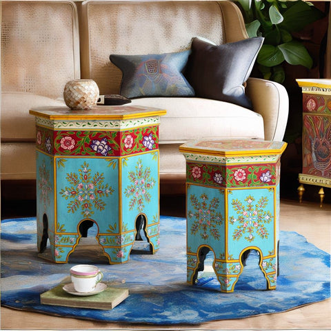 Wooden Nested Table - Jaipur Style Hand Painted