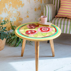 Hand Painted Round Small Coffee Table - Mango Wood