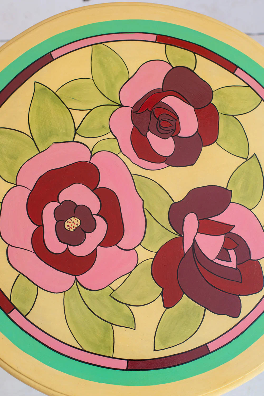 Hand Painted Round Small Coffee Table - Mango Wood