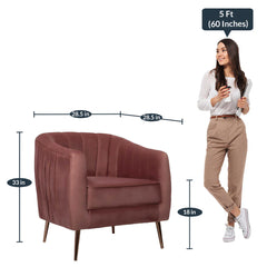 Elizabeth Premium Velvet Fabric Light Pink Colour Barrel Chair and Stool