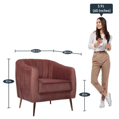 Elizabeth Premium Velvet Fabric Light Pink Colour Barrel Chair and Stool