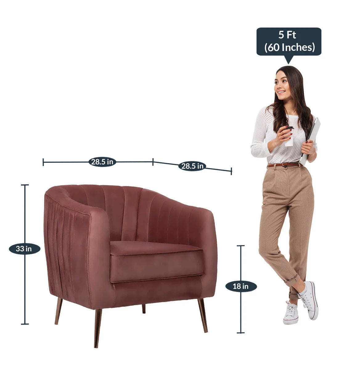 Elizabeth Premium Velvet Fabric Light Pink Colour Barrel Chair and Stool