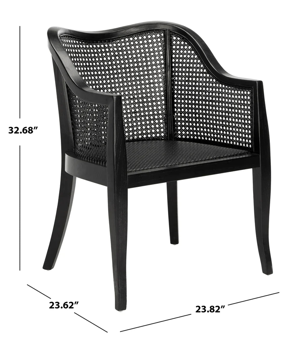 Modern Rattan Solid Wood  Arm Chair- Black Finish