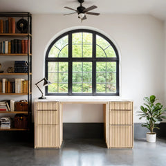 Antalya Modern Natural Oak Wood Desk With White Marble Top