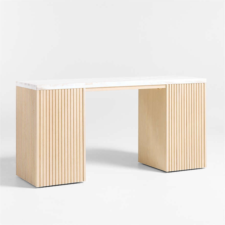 Antalya Modern Natural Oak Wood Desk With White Marble Top