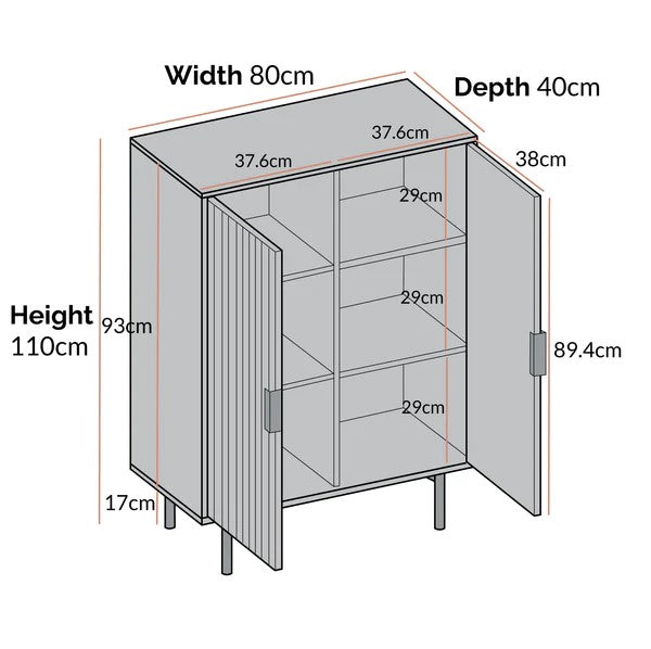 Solid Wood 2 Door Highboard Storage Cabinet - Black Finish
