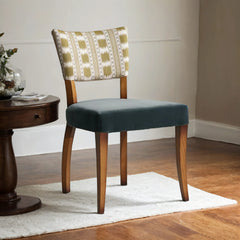 Amber Wooden Dining Chair In Ikat Stripe And Velvet