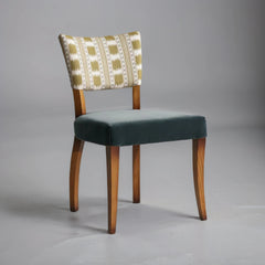 Amber Wooden Dining Chair In Ikat Stripe And Velvet