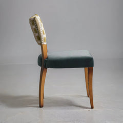 Amber Wooden Dining Chair In Ikat Stripe And Velvet