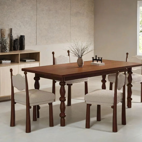 Apollo Solid Wood Mid Century Dining Set With Boucle Chairs - 4 Seater, 6 Seater - All Sizes